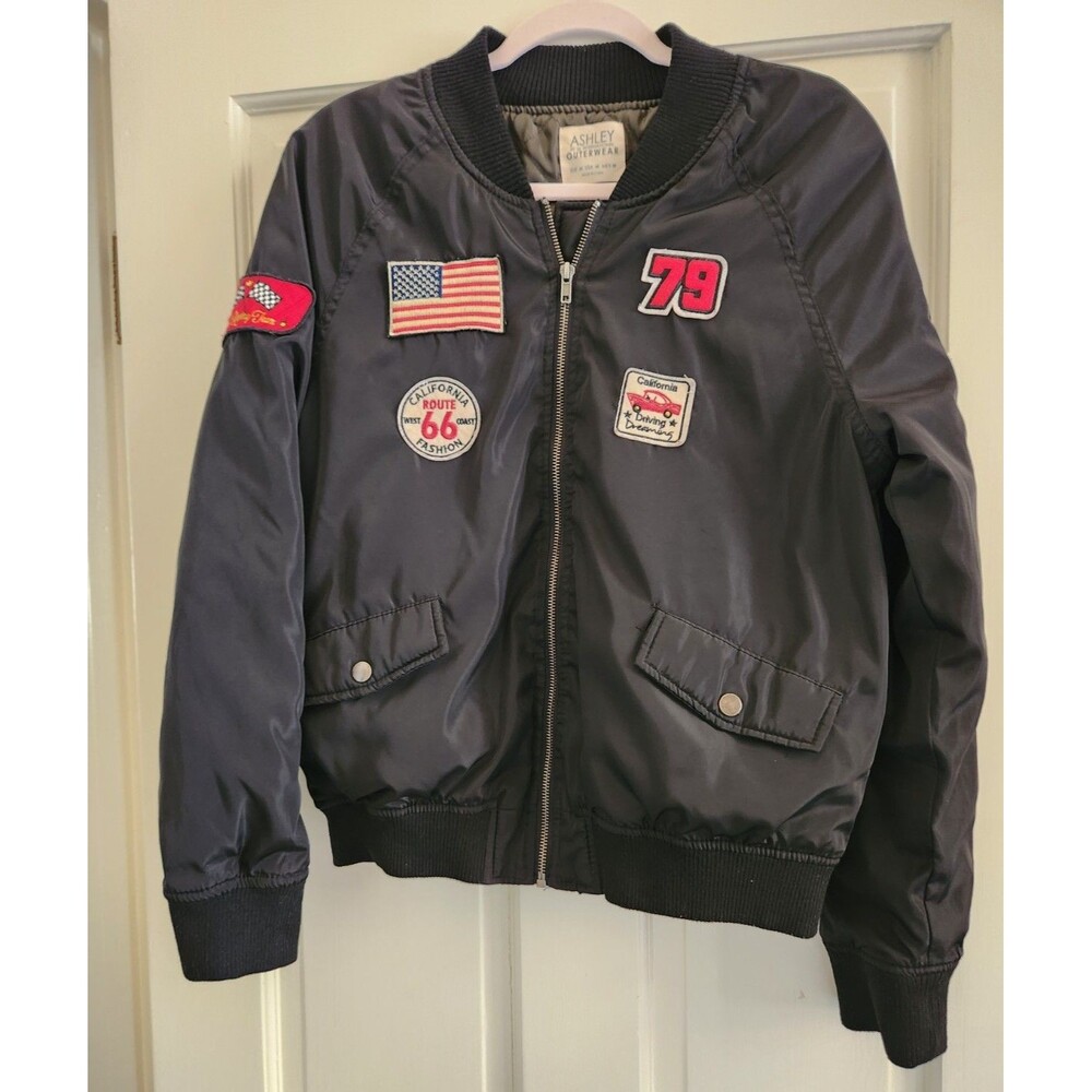 Retro Racing Moto NASCAR style Utility Y2k Route 66 Bomber Jacket Ashley Black M